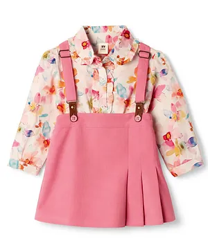 ToffyHouse Cotton Woven Full Sleeves
                              Floral Printed Peter Pan Collared Party
                              Top & Skirt With Suspender -
                              Multicolor