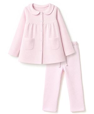 Babyhug 100% Cotton Knit Full Sleeves Co-Ords Shirt & Pyjama Night Suit - Pink