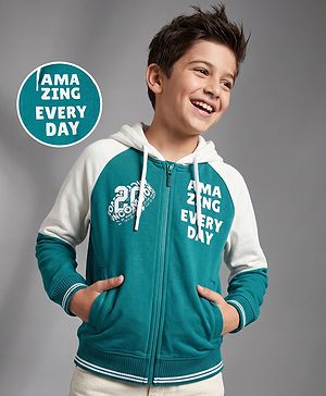 Pine Kids Cotton Mixes Knit Sweatshirt with Full Sleeves and Amazing Every Day Text Print - Green