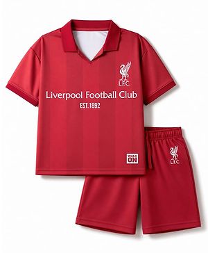 Pine Active Knit Half Sleeves Liverpool Fan Club Printed T-Shirt & Shorts Football Jersey Set - Maroon
