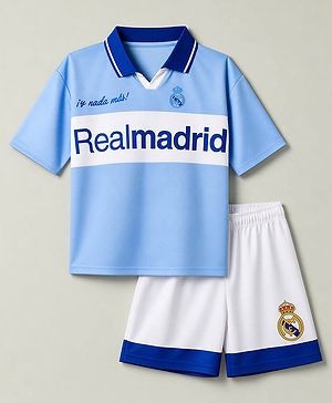 Pine Active Knit Half Sleeves Realmadrid Polo Tee with Shorts Football Set  -Light Blue
