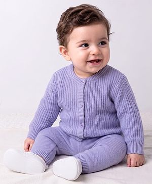 Babyhug Knit Full Sleeves Solid Colour Sweater Set - Lilac