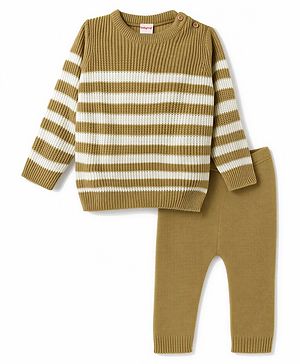 Babyhug  Female Knit Full Sleeves Sweater Set with Striped Design - White