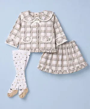 ToffyHouse Cotton Woven Knit Full
                              Sleeves Peter Pan Collared Checks Party
                              Top & Skirt With Stockings -
                              Multicolor