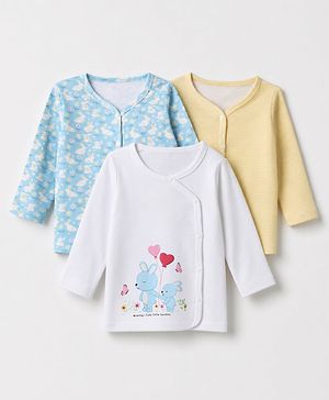 Babyhug 100% Cotton Interlock Knit Full Sleeves Animal Floral Stripe Print Jhablas Pack of 3 - Blue White & Yellow