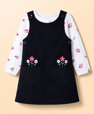 Babyhug Woven Full Sleeves Floral
                                  Printed & Embroidered Frock With
                                  Inner Tee - Multicolor