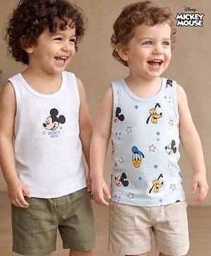 Babyhug Disney Single Jersey Knit Sleeveless Vest with Mickey Mouse Graphics Pack of 2-  White