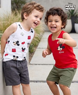 Babyhug Disney Single Jersey Knit Sleeveless Vests With Mickey Mouse Graphics Pack of 2 - Multicolor