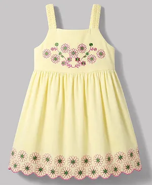 Babyhug Cotton Woven Sleeveless
                                  Floral Embroidered Frock - Yellow