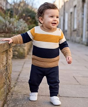 Babyhug Knit Full Sleeves Striped Sweater - Navy Blue White