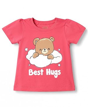Babyhug 100% Cotton Knit Half Sleeves T-Shirt & Shorts Night Suit with Bear Print - Dark Pink