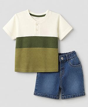 Babyhug Single Jersey Waffle Knit Half Sleeves T-Shirt and Shorts Set - White