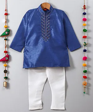 Ethnik's Neu-Ron Full Sleeves Kurta Pyjama Set - Blue & White