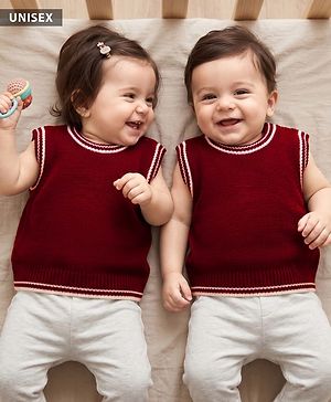Babyhug Knit Sleeveless Solid Color Pullover Sweater Vest - Maroon