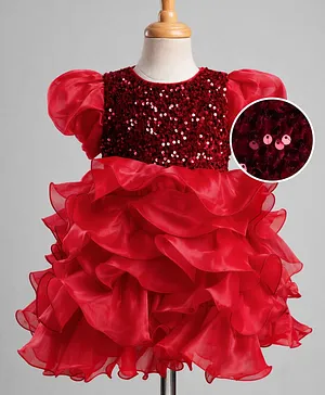 Mark & Mia Woven Half Sleeves
                              Ruffles and Frills Party Dress With Sequin
                              Detailing - Maroon