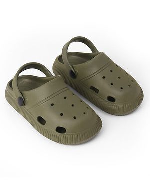 Pine Kids Back Strap Closure Solid Clogs - Olive Green