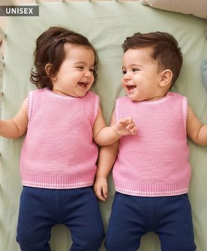 Babyhug Knit Sleeveless Solid Color Pullover Vest - Pink