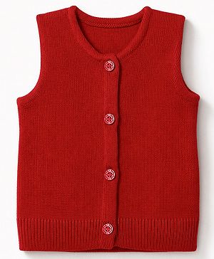 Babyhug Knit Sleeveless Front Open Sweater - Red