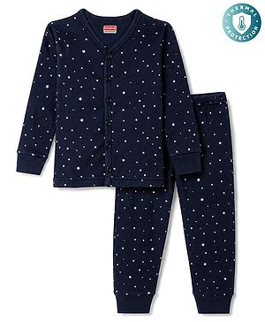 Babyhug Knit Full Sleeves Star Printed Thermal Inner Wear Set- Navy