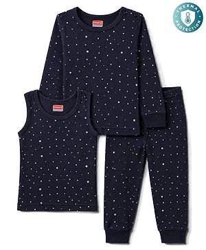 Babyhug Knit Full Sleeves Pullover Star Printed Thermal Inner Wear Set with Vest - Navy