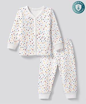 Babyhug Knit Full Sleeves Vest & Pant Thermal Inner Wear with Star Print - Offwhite