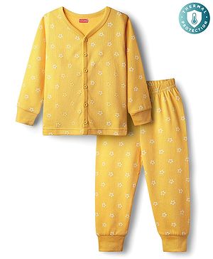 Babyhug Knit Full Sleeves Star Printed Thermal Inner Wear Set - Yellow