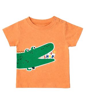 nuberry Cotton Woven Half Sleeves Crocodile Printed Tee - Peach