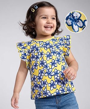 Babyhug 100% Cotton Knit Half Sleeves Floral Printed Top - Yellow