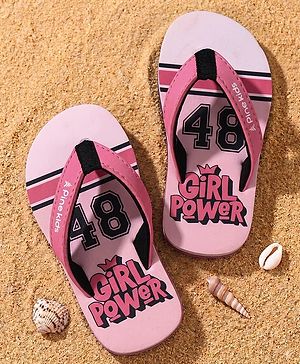 Pine Kids Slip On Flip Flops With Text Print - Pink