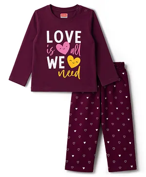 Babyhug Cotton Knit Full Sleevess
                              Love Text Printed T-Shirt & Pyjama
                              Night Suit - Maroon