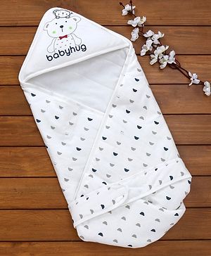 Babyhug Hooded Wrapper Bear Print - White & Blue