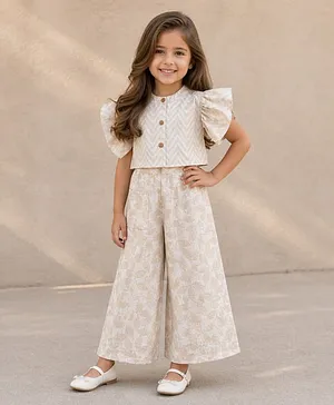 The Magic Wand Cambric Woven Half
                              Sleeves Chevron Printed Shirt & Pant
                              Set - Off White