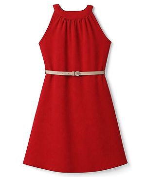 Pine Kids Woven Sleeveless Dress With Belt - Red