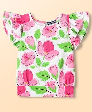 Pine Kids Woven Half Sleeves Top With Floral Print - White