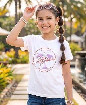 Pine Kids Cotton Knit Half Sleeves T-Shirt with California Unlimited Adventure Print - White