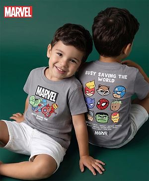 Bonfino Marvel Cotton Half Sleeves T-Shirt with Avengers Print Front & Back - Grey