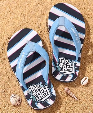 Pine Kids Slip On Striped Flip Flops With Text Print - Black