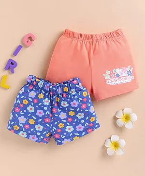 BUMZEE Cotton Knit Above Knee Length
                              Shorts With Floral Print Pack of 2 -
                              Orange & Navy Blue