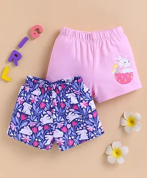 BUMZEE Cotton Knit Above Knee Length
                              Shorts With Bunny Print Pack of 2 - Pink
                              & Navy Blue