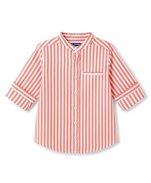 Pine Kids 100% Cotton Woven Full Sleeves Striped Shirt - Orange