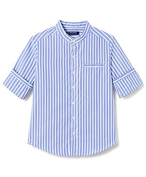 Pine Kids Cotton Woven Striped Shirts with Mandarin Collar Blue 4-5 Years