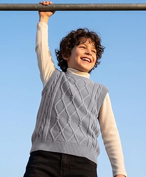 Pine Kids Cable Knit Sleeveless Pullover - Grey