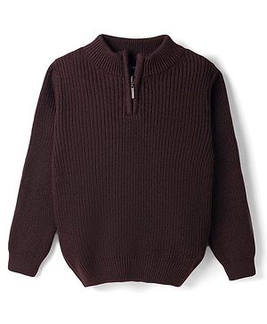 Pine Kids Knit Full Sleeves Solid Colour Pullover - Brown