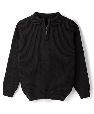 Pine Kids Knit Full Sleeves Solid Colour Pullover - Black