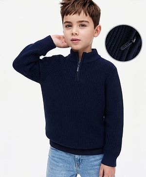 Pine Kids Knit Full Sleeves Sweater - Navy Blue