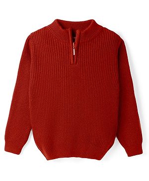 Pine Kids Knit Full Sleeves Solid Colour Pullover - Red
