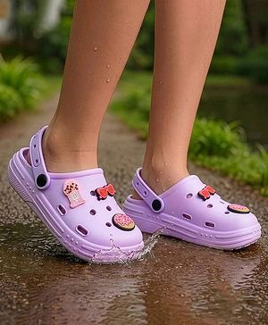 Pine Kids Backstrap Closure Clogs With Applique - Purple