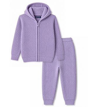 Pine Kids Knit Full Sleeves Solid Sweater Set - Purple