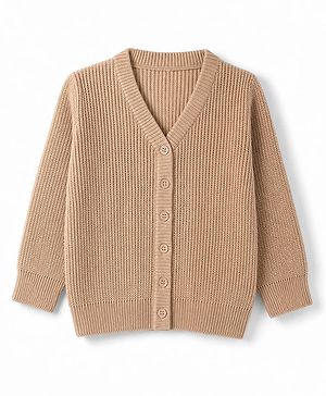 Babyhug Knit Full Sleeves Solid Front Open Sweater - Ivory