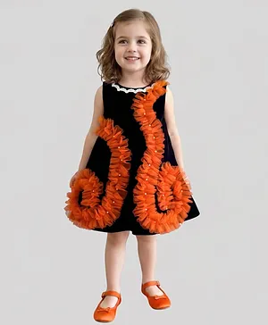 PinkCow Velvet Woven Sleeveless Frill
                              Detailed Pearl Embellished Dress - Orange